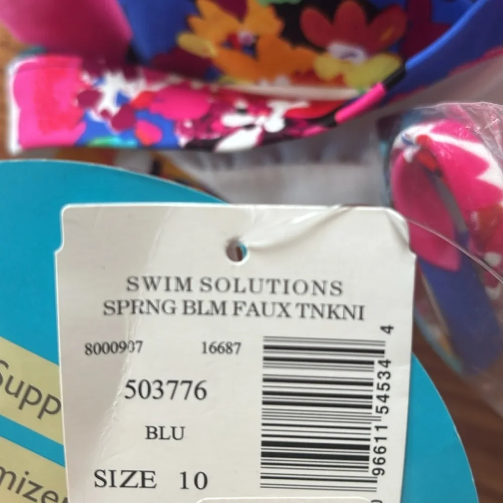 NEW Swim SolutionsTummy Control Colorful Tropical Floral Faux Tankini Size 10‎